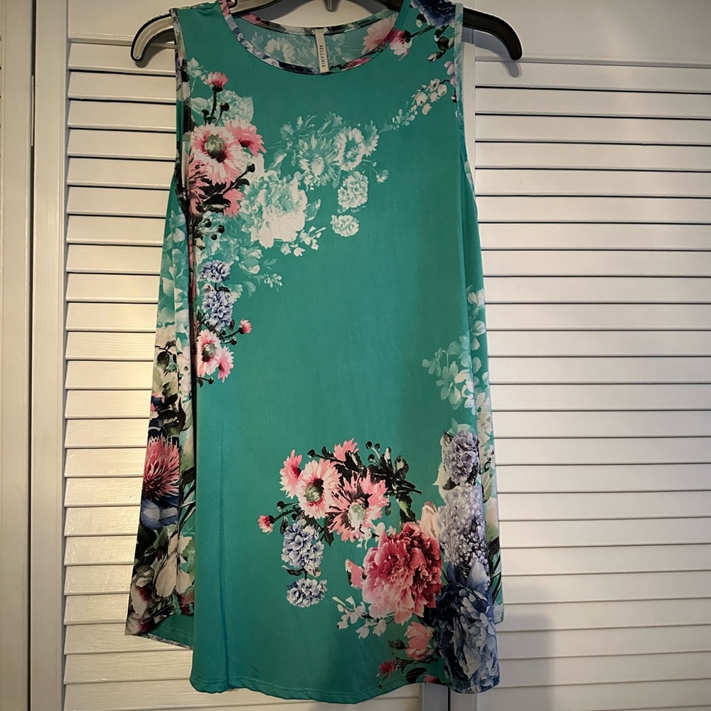 Teal floral tank top
